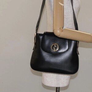 GUCCI Shoulder Bag Leather Black Gold Auth SW972